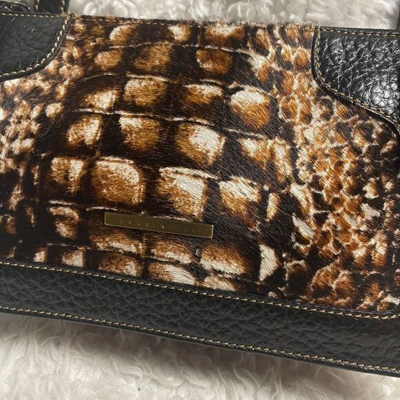 Coccinelle leather pony hair brown & beige shoulder bag with brown trim & strap - Picture 8 of 13